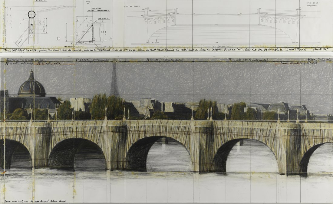 Christo, « The Pont-Neuf Wrapped (Project for Paris) », 1985, dessin préparatoire