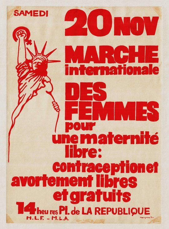 Slogan : "Marche internationale des femmes pour une maternité libre"