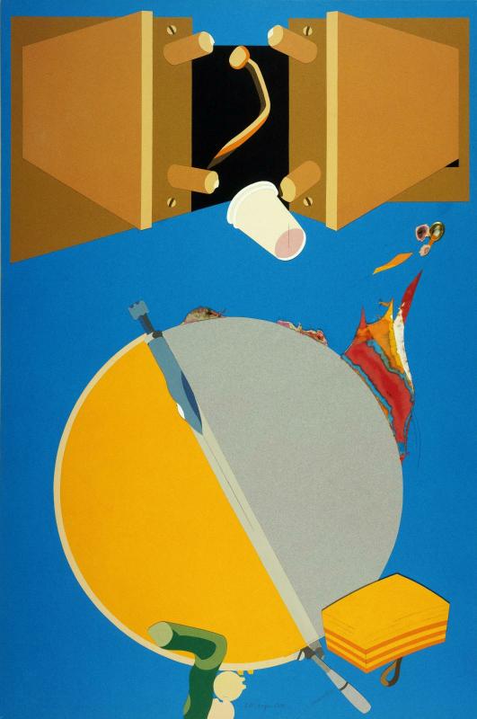 Hervé Télémaque, « La Gourmandise », 1974, encre et mine graphite sur papiers de couleurs découpés et collés sur papier percé d'un œillet métallique, 100 × 66 cm, photo © J. Faujour / Centre Pompidou