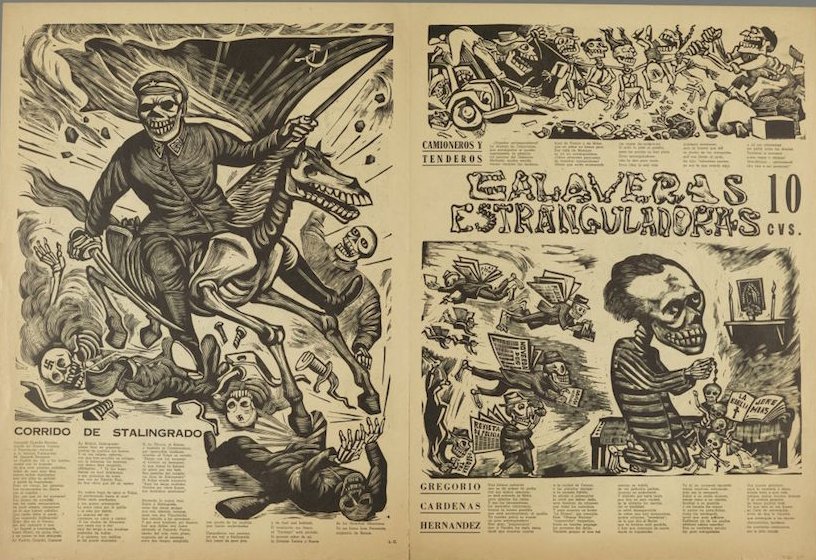 Taller de Gráfica Popular, Squelettes étrangleurs, Mexique, 1942 - repro journaux