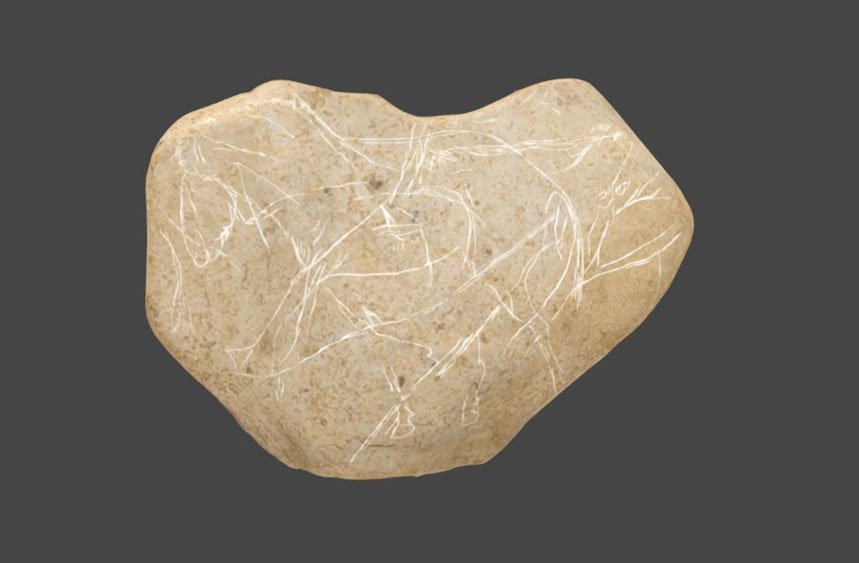 Une reproduction 3D du galet trouvé sur le site archéologique d'Étiolles.