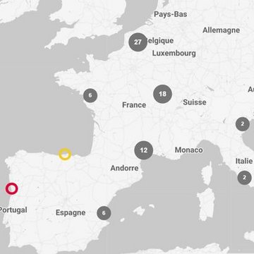 Détail de la carte des prêts de la collection du Centre Pompidou dans le monde