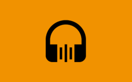 Les podcasts du Centre Pompidou : picto : casque avec onde sonore, sur fond orange