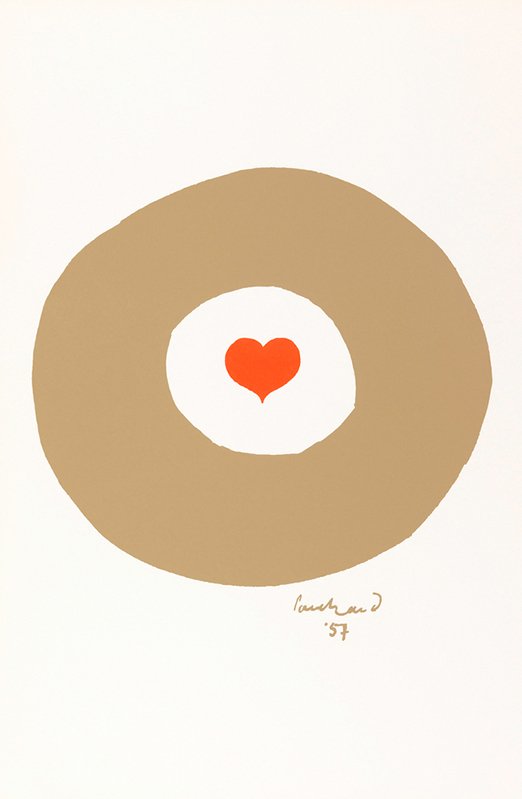 Paul Rand, « Cœur rouge dans cercle beige », 1957 - repro