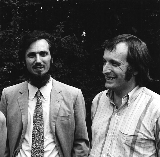 Renzo Piano (à gauche) et Richard Rogers, dans les années 1970.  © Centre Pompidou 
