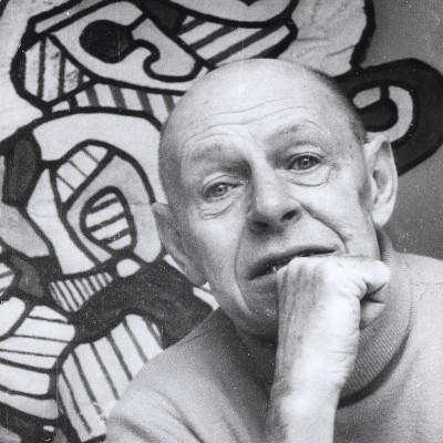 Portrait de Jean Dubuffet devant "L'Hourloupe"