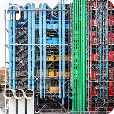 Podcast "Dans les tuyaux" : Détail de la façade arrière du Centre Pompidou
