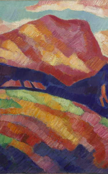 Exposition "Cezanne et nous", Grand Palais x Centre Pompidou : affiche : détail d'une oeuvre de Marsden Hartley : sommet de la Montagne Sainte-Victoire