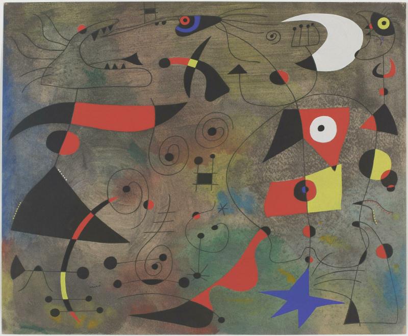 joan miro personnages et oiseaux dans la nuit